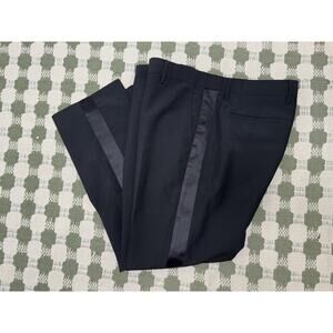 Burberry London Black Straight Leg Uniform Dress Pants -Satin Side Line Sz 56